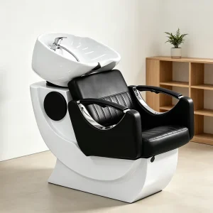New Model Commercial Hair Salon Modern Sitting Leather High Density Sponge Ceramic Flushing Shampoo Chair and Bed