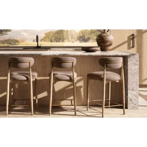 New Nordic Fabric Wooden Counter Stool Home Bar Furniture Modern High Quality Solid Oak Bar Stool