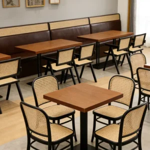 New Popular Solid Wood Modern Rattan Wicker Furniture Sets Table and Chairs for Restaurant