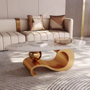 New Rock Slab Oval Shaped Coffee Table Light Luxury Modern Living Room Household Tea Table Edge Table Combination