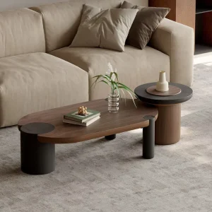 New Round Coffee Table Set Midcentury Minimalist and Creative Solid Wood Living Room Furniture