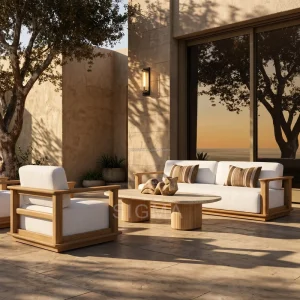 New Series Patio Outdoor Solid Teak Wood Frame Outdoor Luxury Custom Teak Sofa Garden Set