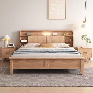 New Solid Wood Bed for Master Bedroom Luxury Home 1.8m Double Bed with Storage Modern Design