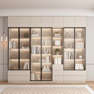 New Style Customized French Style Bookcase Storage Library Bookshelf With Glass Door