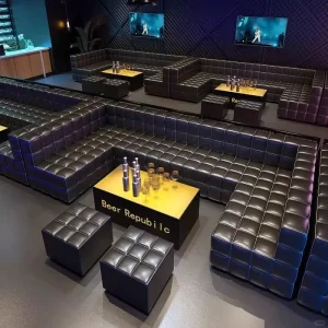 New Style Customized KTV Sofa Bar Furniture U Shaped Sofa Light Coffee Table Combination Bar Nightclub Table and Chair Set