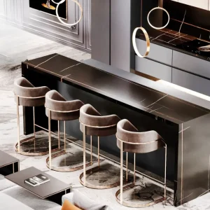 Newest Hot Sales Luxury Modern High Counter Stainless Steel Velvet Upholstered Bar Chair Stool for Home Hotel Wedding