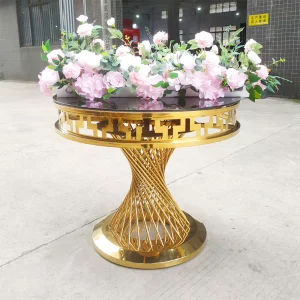 Newly Designed Metal Cake Table Banquet Furniture Gold Stainless Steel Bridal Table for Wedding Dining Table
