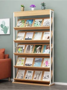 Newspaper Magazine Rack Floor Standing Storage Shelf for Office Use Wood Based Panel Customizable 4 5 Layer Display Stand for