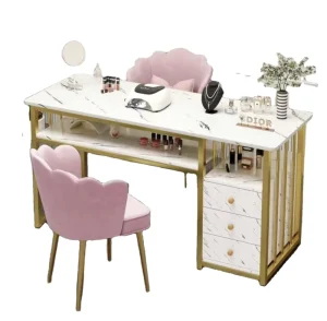 Nice Nails Bar Station Salon Furniture Wooden Wood Tables Desk Manicure With Chair Lamp Nail Tables