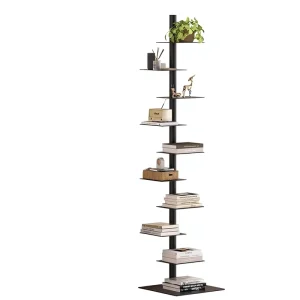 Nidouillet 9 Tier Metal Spine Bookshelf Adjustable Vertical Tower Books Tall Narrow Ladder Bookcase Space Saving Home Furniture