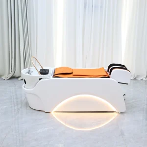 No Armrest Electric Reclining Shampoo Massage Chair Modern Orange Salon Hair Washing Bed for Hair Studio