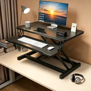 No install Standing Desk Converter Height Adjustable Pneumatic Double Layer Folding Desk for Home Office Company Workstation