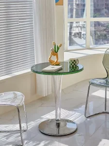 Nordic Acrylic Round Commercial Table Clear Round Leisure Bistro Table Chair Set for Milk Tea Shop Bubble Tea Cafe