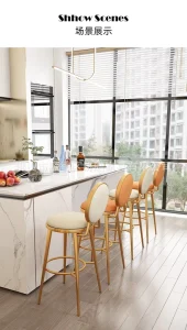 Nordic Bar Chair Backrest Gold Stainless Steel High Stool Reception Bar Stool Jewelry Chair