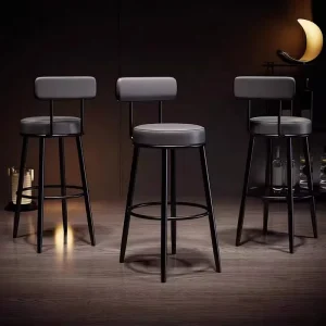 Nordic Bar Stool Modern Minimalist Light Luxury Home Bar Chair High Leg Backrest Iron Stool Pu Leather Dining Living Room