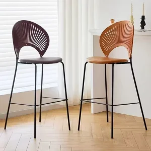 Nordic Bar Stool with Solid Wood Frame and High Backrest for Kitchen Restaurant and Home Bar Stool Use