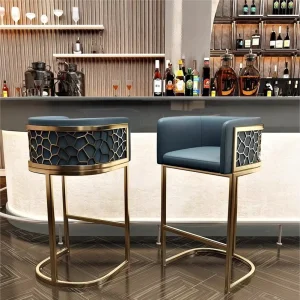 Nordic Bar Table Chair Modern Simple Light Luxury Coffee Shop Front Counter PU Leather Golden Metal High Bar Stool