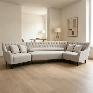Nordic Beige Event Banquet Curved Upholstered Wedding U Shaped Fabric Seating Sofa Set with Solid Wood Legs for Restaurant Hotel