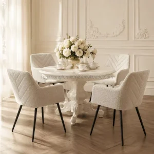 Nordic Boucle Dining Chair Modern Soft Upholstered Armchair Metal Legs Comfortable Accent Chair for Home Hotel Restaurant