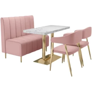Nordic Coffee Shop Cafe Stainless Steel Marble Table and Chairs PU Leather Booth Seating Design Bar Restaurant Furniture Set