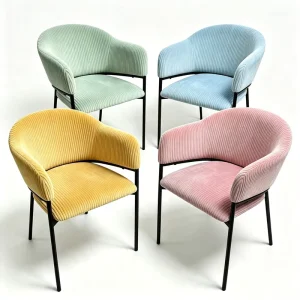 Nordic Corduroy Dining Chair Upholstered Armrest Chair with Black Metal Leg for Home Hotel Cafe