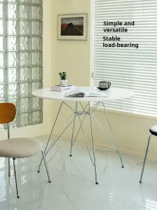 Nordic Cream Tone Round Dining Table Chair Modern Small Space Household Eating Table Negotiation Side Table and Chair