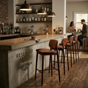 Nordic Dark Ash Wood Leather Bar Chair Luxury Counter Height High Stool Vintage Cafe Bistro Barstool for Restaurant