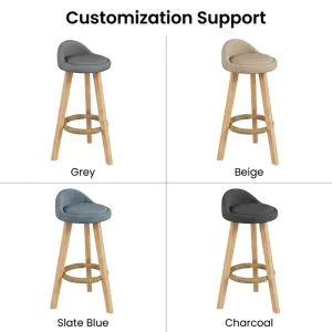 Nordic Design Circular Footrest Detail Counter Stool Leather Metal Base Swiveling Padded for Creative Marketing Agency Office