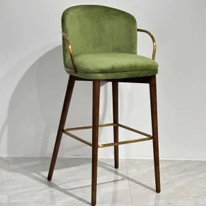 Nordic Design Light Luxury Modern Casual Bar Chair with Armrests Solid Wood Commercial Use for Bar and Dining Rooms