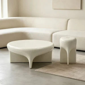Nordic Designer Fiberglass Coffee Table Set Light Luxury Rocket Shape Coffee Table & Side Table Combination for Living Room