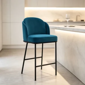 Nordic Dining Chair Elegant High Back Bar Stool Luxury Comfortable Chair Upholstered Fabric Bar Stool for Kitchen