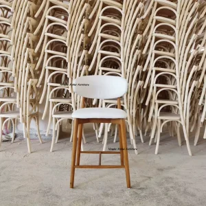 Nordic Durable Solid Wood Bar Chair Linen Upholstered Stackable Commercial Hotel Home Office Park School Wedding Living Room
