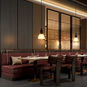Nordic Elegant Commercial Restaurant Furniture Sets Square Table Curved Chair Long Bench Booth Restaurant Set for Project
