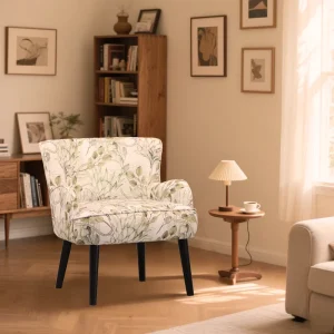 Nordic Fabric Accent Chair with Sponge Filled Comfort Round Shape and Pillow Back for Living Room Hotel Use Modern Sofa Chair