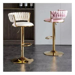 Nordic Fashion Bar High Chair Commercial Furniture Gold Round Bottom Woven Kitchen Counter Stools Bar Chair