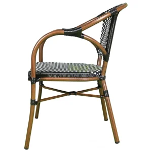 Nordic French Bistro Stackable Rattan Dining Chairs for Outdoor Terrace Garden Restaurant Aluminum Frame Table Chair