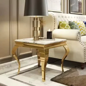 Nordic Glossy Ceramic Side Table Metal Home Furniture for Living Room Villa or Hotel Use
