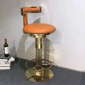 Nordic Golden Color Modern Leather Bar Chair High end Rotating High Bar Stool for Hotel Dining School Use