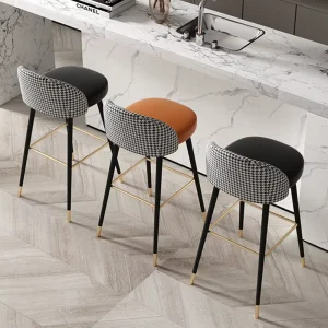 Nordic High End Designer Fabric Bar Stool Modern Stylish Soft High Stool Steel Frame Durable Commercial Hotel Use