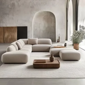 Nordic Hotel Sofa Furniture Lounge Style Wood Frame Sofa Set Lamb Wool Fabric Sections Sofa for Home