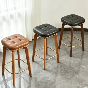 Nordic Industrial Hotel Club High Bar Stools Dining Room Solid Wood Bar Chairs Kitchen Modern Counter Black Leather Bar Stool