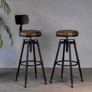 Nordic Industrial Style Vintage Height Adjustable Wrought Iron Dining Room Cafe Kitchen Island Bar Stools