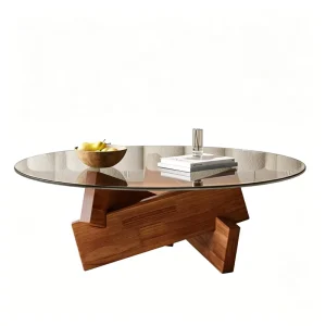Nordic Internet Celebrity Glass Coffee Table Wooden Frame Living Room Household Small Apartment Simple Light Luxury Table
