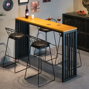 Nordic Leisure Solid Wood Bar Table with High Bar Chairs Home Wall Mounted Long Table Simple Ironwork Furniture Set