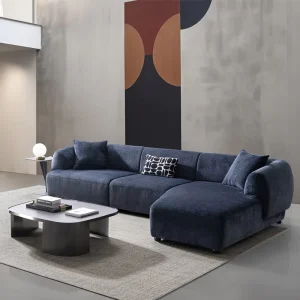 Nordic Light Luxury Minimalist Design Blue Fabric Hotel Living Room Large L Shape Sectional Modular Sofa