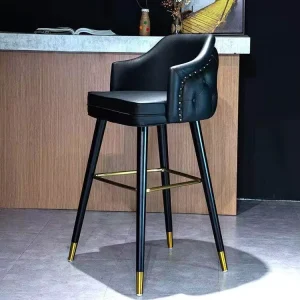 Nordic Light Luxury Modern Minimalist Bar Stool with Metal Frame High Back Design Tall Legs for Home Commercial Use