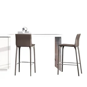 Nordic Light Luxury Modern Simple Bar Stool Genuine Leather Height Adjustable Stainless Steel Base Home Bar Island Counter Chair