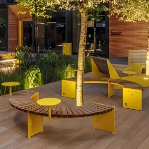 Nordic Long Bench Rotating Round Stool Curved Tree Chair for Courtyard Street Park Outdoor Leisure Exterior Display Furniture
