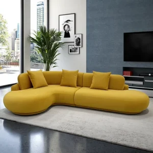Nordic Luxury Chesterfield Fabric Curved Sofa Set Three Seater Sofa Chair Combination High Density Foam for Living Room Hotel