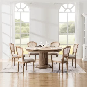 Nordic Luxury Dining Room Furniture 8 Seater Modern Wooden Table and Chair Set Rattan Material for Restaurant and Hotel Use
